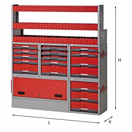 USAG 5006 E10  Assortimento lato sinistro LxPxH mm 1485x375x1688 Peso kg 140,4            