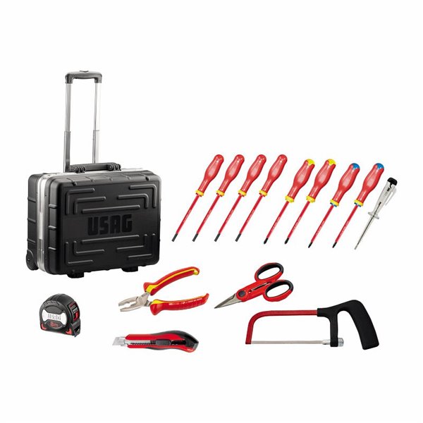 USAG 001 TRH14  Trolley con assortimento per elettrotecnica (14 pz) LxPxH mm 465x352x255 Peso kg 9            