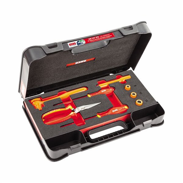 USAG 098 3/8 HYB8  Assortimento in cassetta di ABS per MESSA IN SICUREZZA AUTO IBRIDE ED ELETTRICHE (8 pz) LxPxH mm 435x270x70  