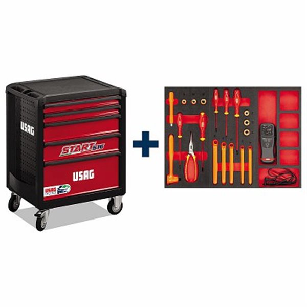 USAG 516 ST5HYA-S  Carrello START con assortimento 495 098 HYB per MESSA IN SICUREZZA e MANUTENZIONE CELLE BATTERIE (20 pezzi)  