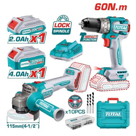Set Avvitatore + Smerigliatrice Angolare 115 mm, 20V TOTAL - Cod. 4706400002