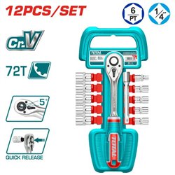 1/4” Socket Set and Accessories, 12 Pieces