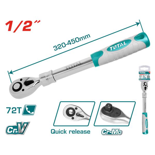 Extendable ratchet wrench 1/2” Total 320-450 mm Extendable ratchet wrench 1/2” Total 320-450 mm