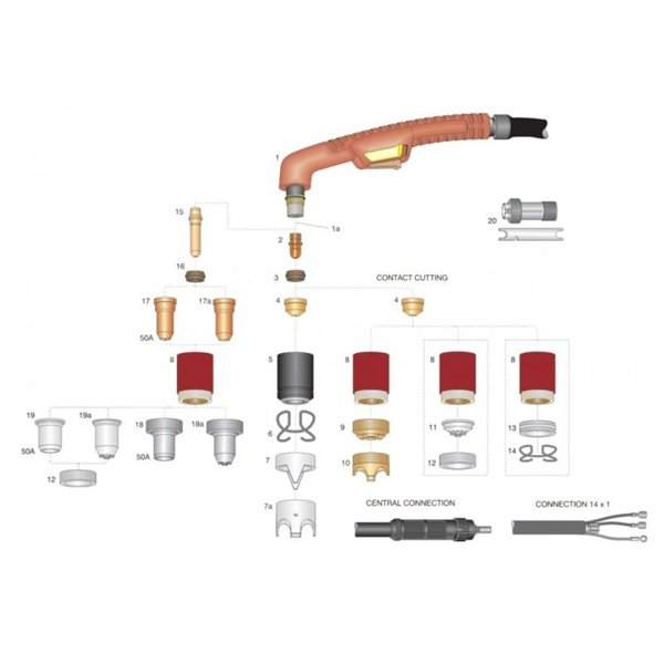 Complete plasma cutting torch TE-A101 Mt.6 M14x1