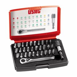 USAG 692 J32  Assortimento di inserti per avvitatura con cricchetto reversibile (32 pz) - attacco 1/4" LxPxH mm 138x98x30 Peso g