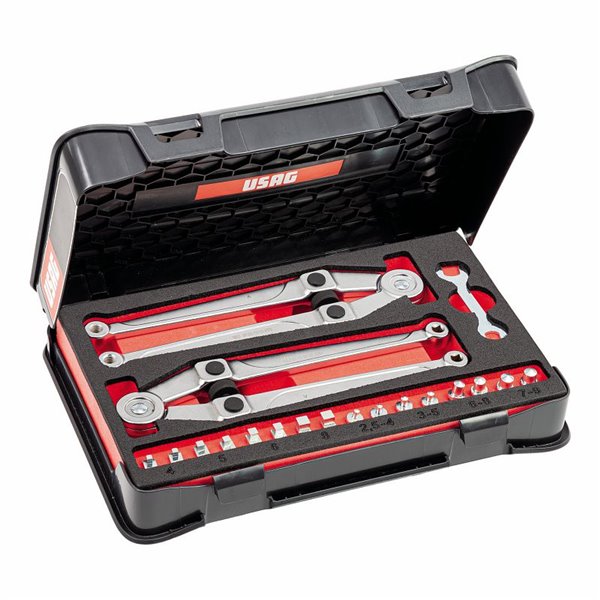 USAG 282 S10  Assortimento in cassetta di ABS con chiavi a compasso per ghiere a nasello tondo e quadro (10 pz) LxPxH mm 330x215