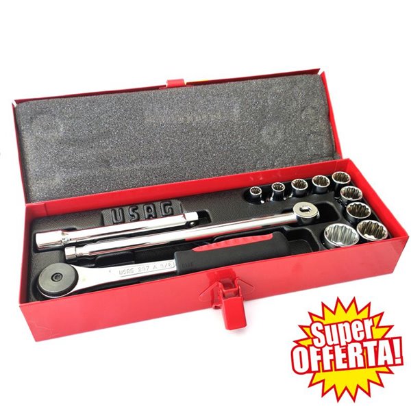 Usag 603 N 3/8 Assortment in sheet metal box with polygonal sockets (12 pcs)