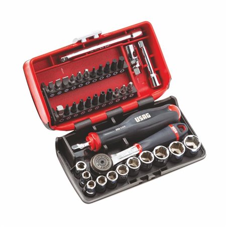 Usag 609 1/4 EAX Assortimento in cassetta bimateriale con bussole esagonali X-Grip ed inserti per avvitatura (38 pz)