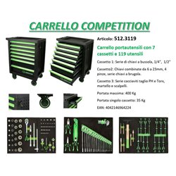 Carrello Competition KSTOOLS con 7 cassetti e 119 utensili