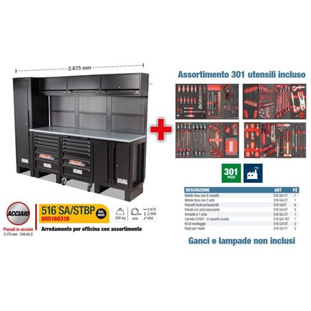 Usag 516 SA/STBP Workshop furniture with assortment